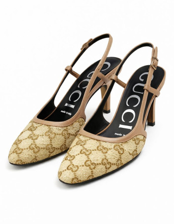 Туфлі з відкритою п’ятою на підборах у стилі Gucci