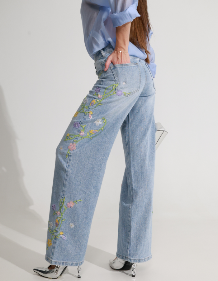 Джинси wide leg з вишивкою