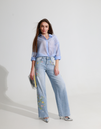 Джинси wide leg з вишивкою