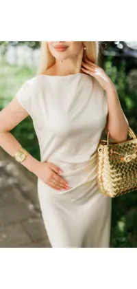 Італійська сукня IMPERIAL в чарівній довжині міді та ніжно молочного кольору, виготовлена з 100% сатину, одяг від Jador