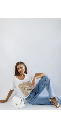 Джинси прямого крою з золотим декором від французьких виробників, одяг від Jador