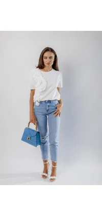 Класичні французькі джинси skinny з високою посадкою та розрізом на коліні, одяг від Jador