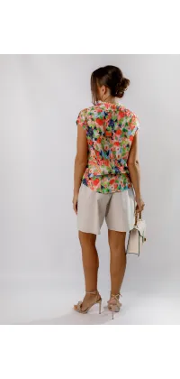 Блуза з натуральної тканини з комірцем та флористичним принтом від французького виробника, одяг від Jador