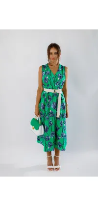 Сукня міді з натуральної бавовни з V-подібним вирізом та флористичним принтом від французького виробника, одяг від Jador