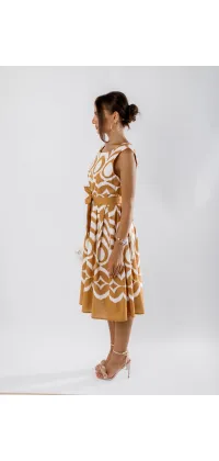 Сукня міді з натуральної бавовни у стилі Жаклін Кеннеді з поясом та флористичним принтом від французького виробника, одяг від Jador