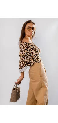 Штани з високою посадкою та леопардовою вставкою від італійського бренду IMPERIAL, одяг від Jador