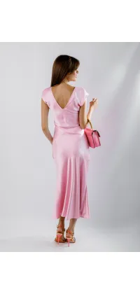 Італійська сукня IMPERIAL в чарівній довжині міді та ніжно рожевого кольору, виготовлена з 100% сатину, одяг від Jador