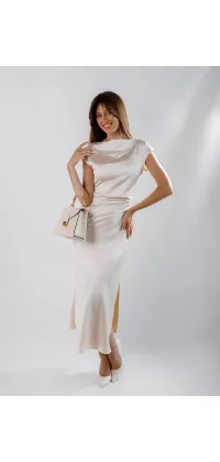 Італійська сукня IMPERIAL в довжині міді молочного кольору, одяг від Jador