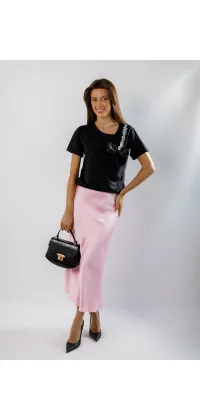 Сатинова спідниця міді. Колір: Пудровий