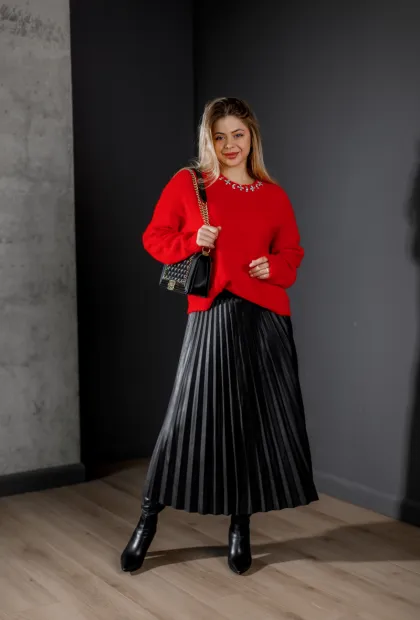 Спідниця плісе з екошкіри