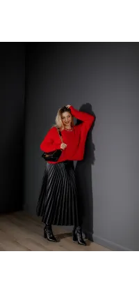 Спідниця плісе з екошкіри. Колір: Чорний