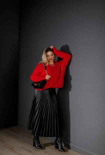 Спідниця плісе з екошкіри