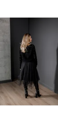 Французький трикотажний костюм з фатиновою спідницею у класичному молочному та чорному кольорах, одяг від Jador