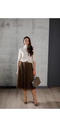 Двостороння спідниця французького виробника в ексклюзивному шоколадному кольорі з високою посадкою та довжиною міді., одяг від Jador