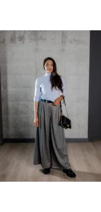 Штани-палаццо IMPERIAL у ексклюзивному сірому кольорі з високою посадкою, максі-довжиною та стильним поясом., одяг від Jador