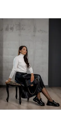 Французька спідниця з екошкіри. Колір: Чорний