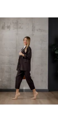 Трикотажні штани IMPERIAL з пояслм в трендовому шоколадному кольорі, одяг від Jador