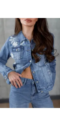 Джинсова куртка з вишивкою, одяг від Jador