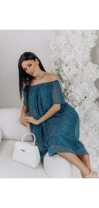 Сукня з натурального шовку в горошок. Колір: Синій