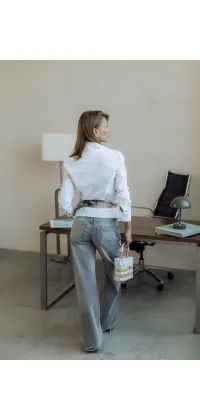 Французькі джинси з рваними колінами, класичний сірий денім, прямий крій та висока посадка, одяг від Jador