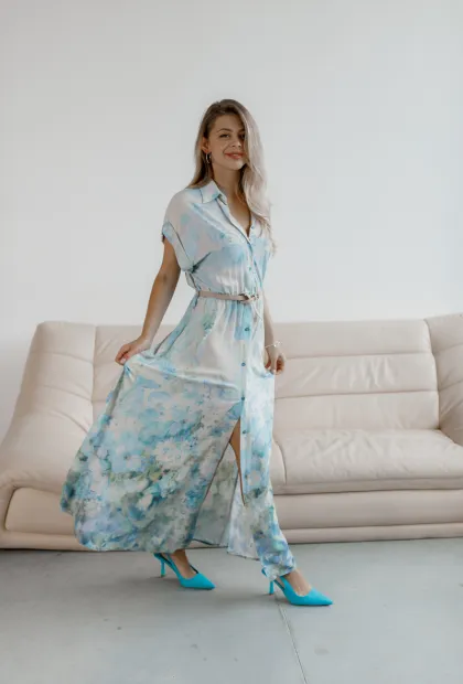 Довга сукня з акварельно-блакитним принтом