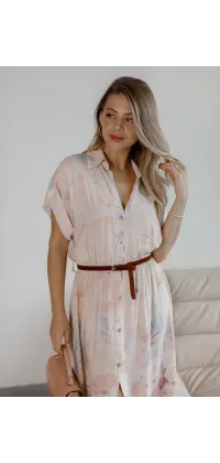 Довга сукня з квітковим принтом. Колір: Біло-рожевий