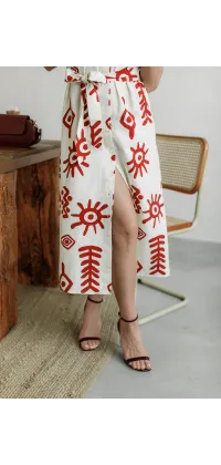 Легка сорочкова сукня міді з поясом, натуральний льон з віскозою, ексклюзивний принт у стилі арт-деко, французький бренд UNIKA Paris., одяг від Jador