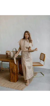 Бежева сукня-сорочка від Imperial із натуральної бавовни — легка, комфортна й універсальна., одяг від Jador