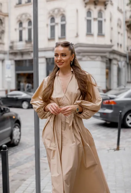 Бежева сукня об'ємними рукавами IMPERIAL