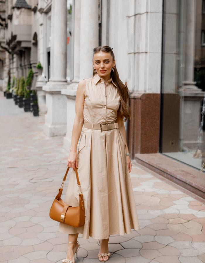 Бавовняна бежева сукня IMPERIAL