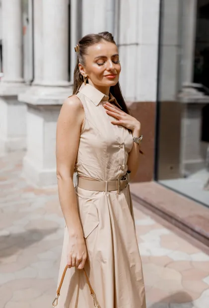 Бавовняна бежева сукня IMPERIAL