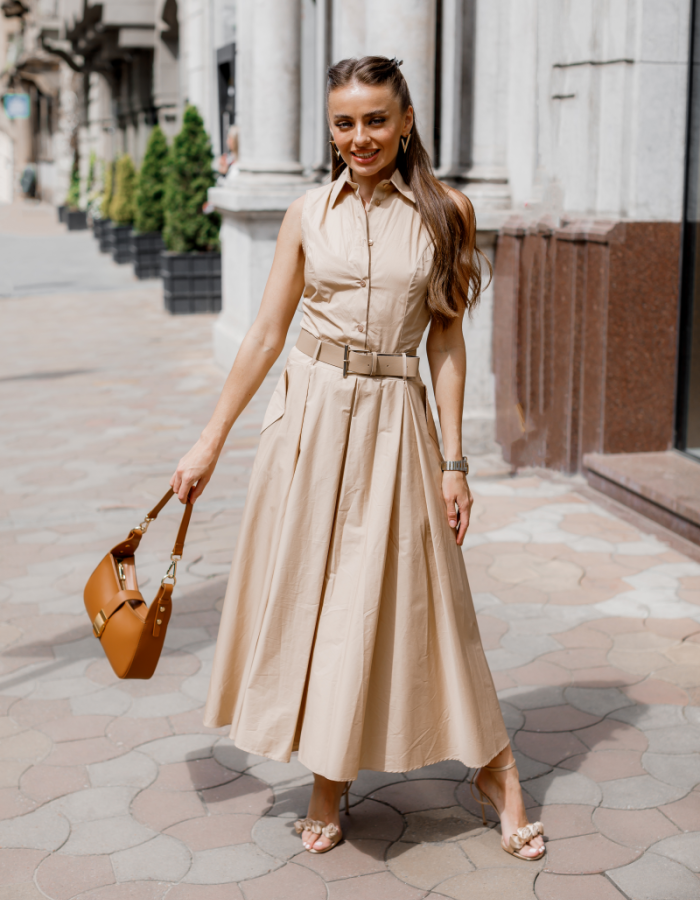 Бавовняна бежева сукня IMPERIAL