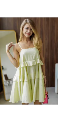 Літня сукня IMPERIAL у лаймовому кольорі з каскадними воланами, одяг від Jador