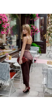 Шоколадні штани з високою посадкою. Доступні розміри: 