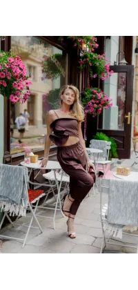 Шоколадні штани з високою посадкою, одяг від Jador