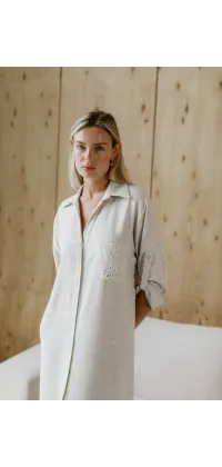 Лляна сукня-міді. Колір: Бежевий