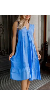 Лляна сукня міді. Колір: Блакитний