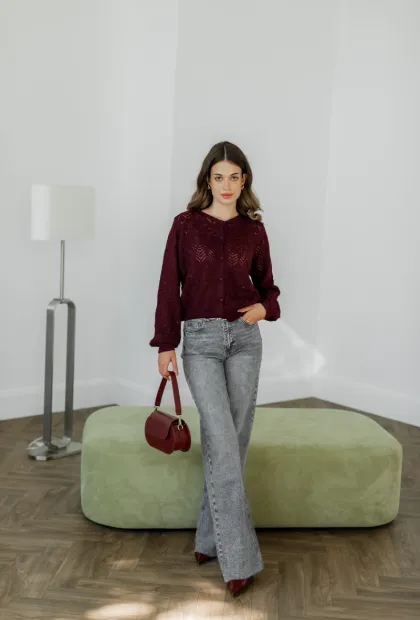Ажурний бордовий кардиган