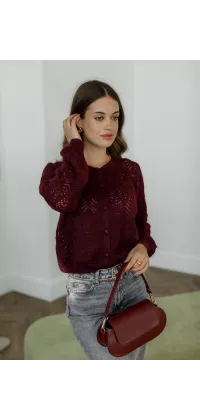 Ажурний бордовий кардиган. Колір: Бордовий