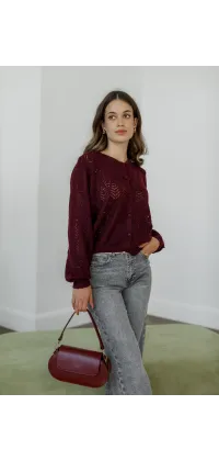 Ажурний бордовий кардиган, одяг від Jador