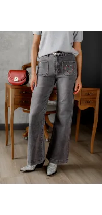 Французькі джинси з вишивкою. Колір: Сірий
