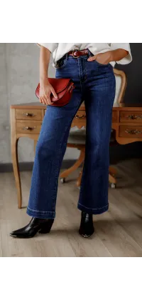 Сині джинси прямого крою з високою посадкою та розкльошенням від коліна., одяг від Jador