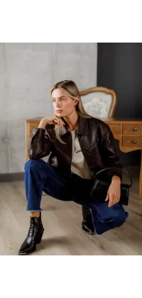 Жакет із преміальної екошкіри — темно-шоколадний, одяг від Jador