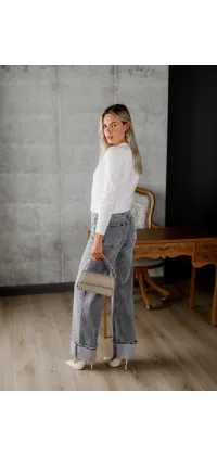 Стильні прямі французькі  джинси з високою посадкою та широким манжетом внизу., одяг від Jador