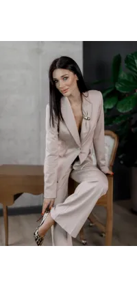 Трикотажні штани з високою посадкою. Колір: Бежевий