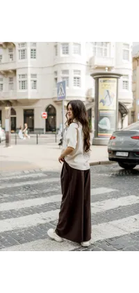 Класичні широкі штани з поясом від італійського виробника в трендовому шоколадному кольорі, одяг від Jador