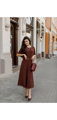 Італійська сукня з паском та широкими рукавами – Шоколадна, одяг від Jador