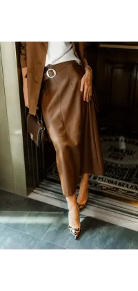 Міді-спідниця з екошкіри. Колір: Карамельний