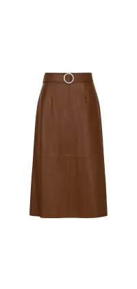 Спідниця з преміальної екошкіри з поясом, довжина міді, одяг від Jador