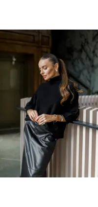 Елегантна чорна спідниця з преміальної екошкіри, одяг від Jador